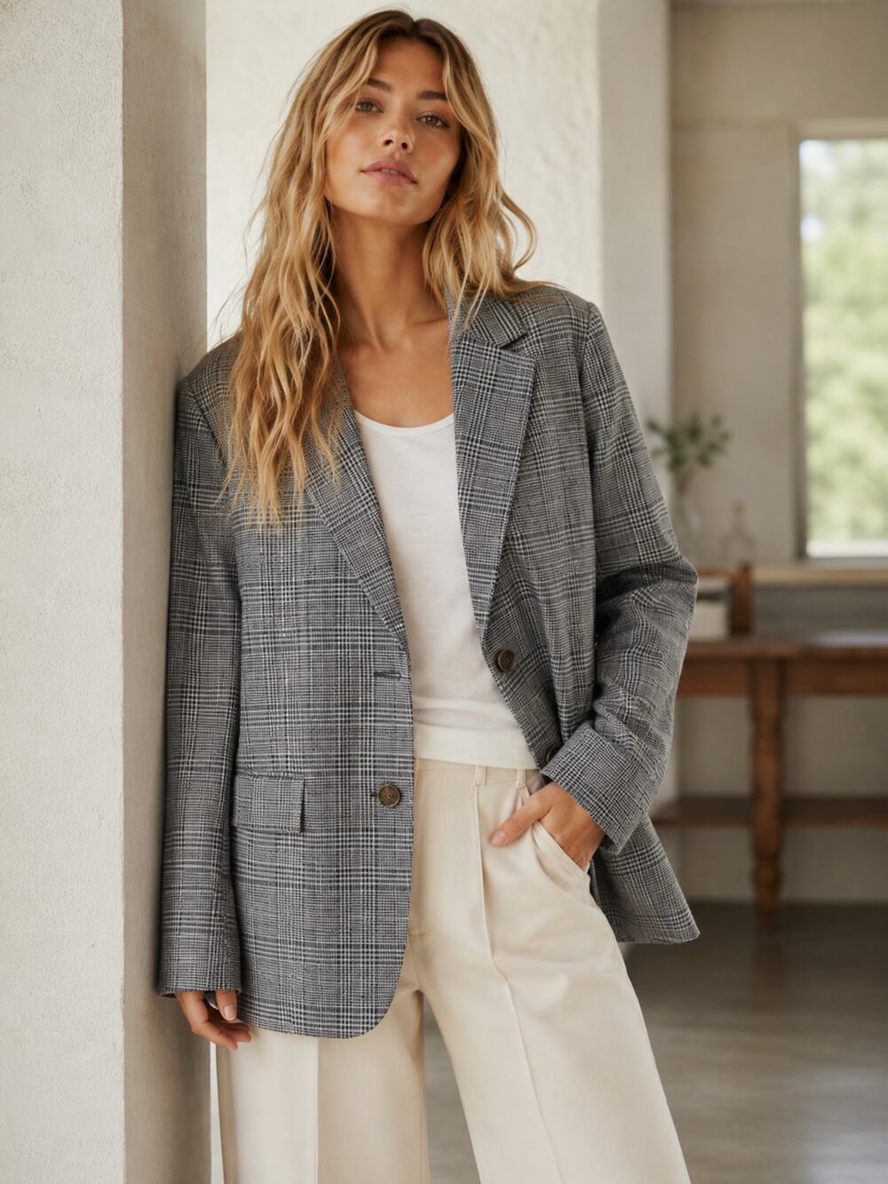 J.Crew Women's SZ 8 Sommerset Blazer in Grey Plaid Italian Wool Oversized BA469